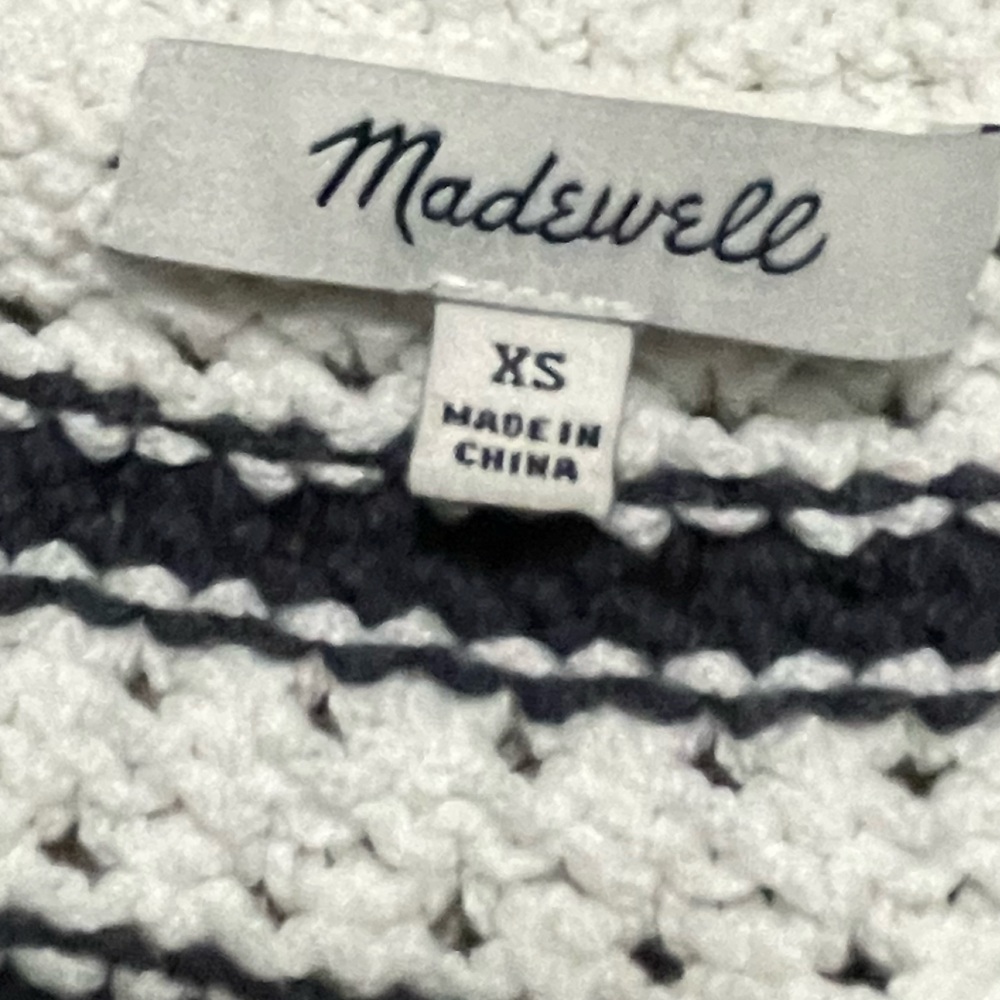 Madewell Women’s XS sweater White and Blue stripes‎ crocket knit Nautical fresh. - Picture 5 of 9